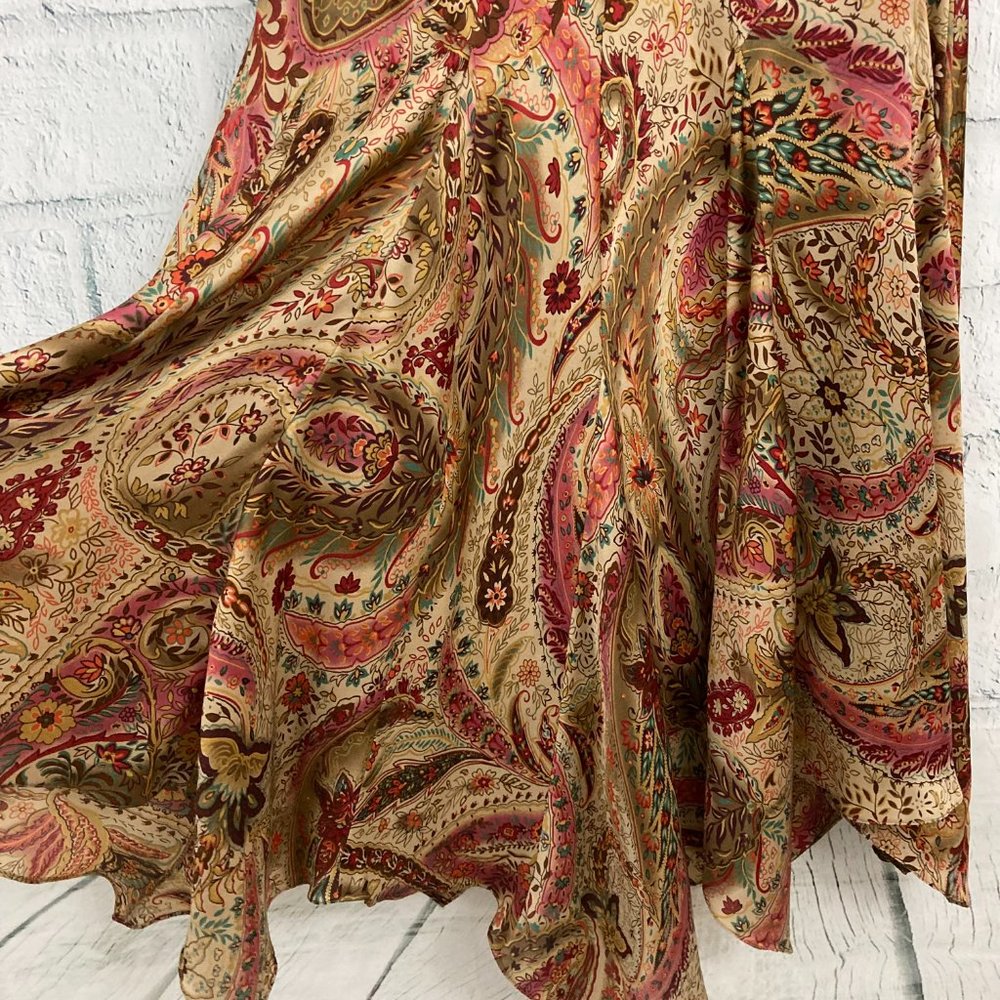 Lauren Ralph Lauren Paisley Silk Dress Size 12 Sleeveless Scarf Hem V-neck Boho - Picture 5 of 10